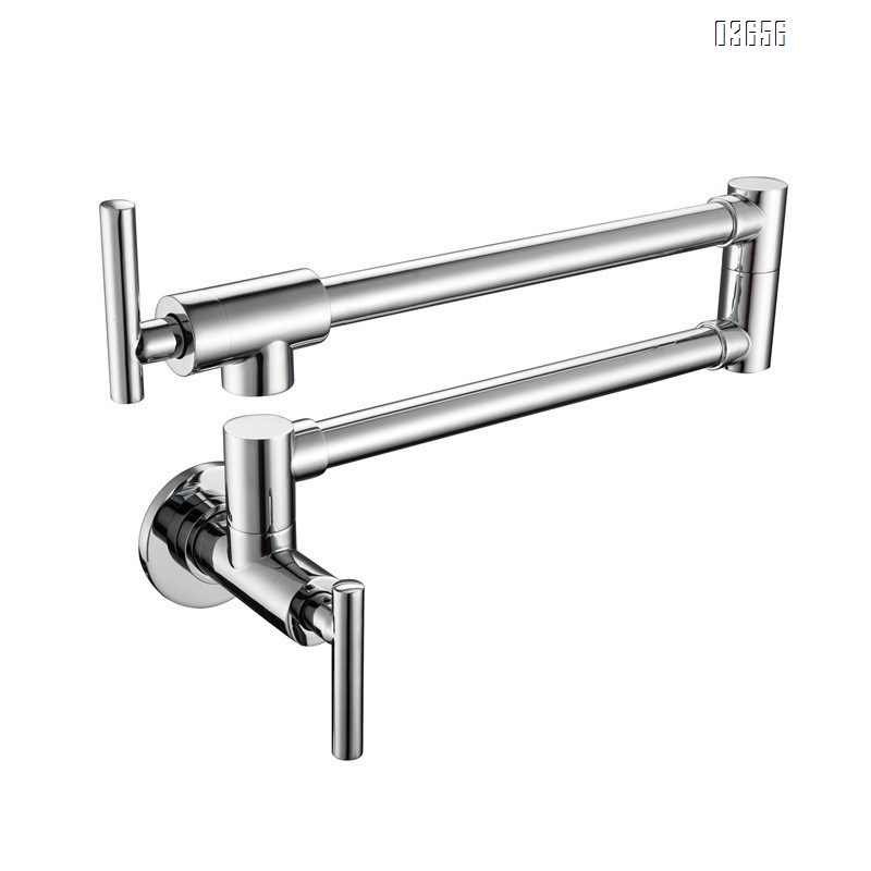 Wall Mounted  Flexible Pot Filler Faucet Chrome Finish  Brass Valve Core Aerated Water Kitchen Tap with Double Joint Swing Arms