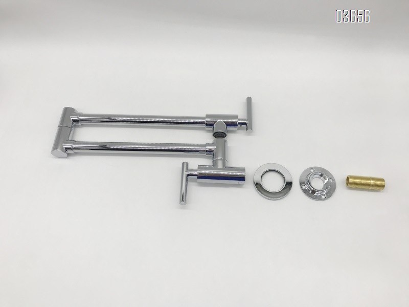 Wall Mounted  Flexible Pot Filler Faucet Chrome Finish  Brass Valve Core Aerated Water Kitchen Tap with Double Joint Swing Arms