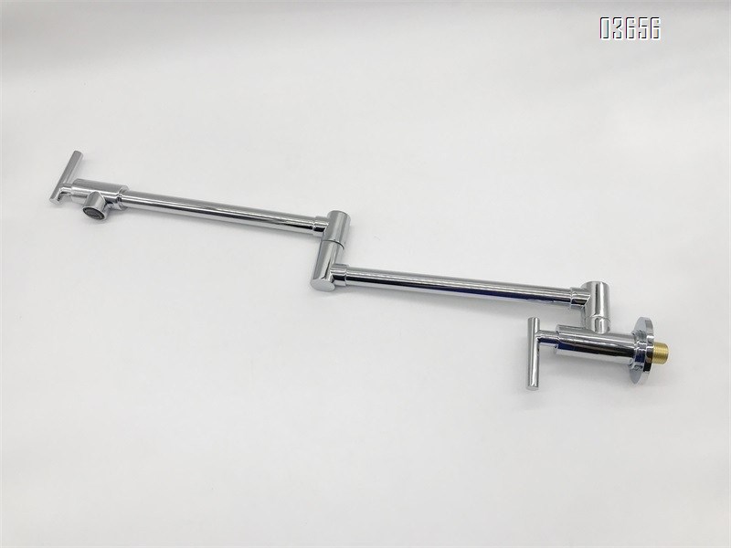 Wall Mounted  Flexible Pot Filler Faucet Chrome Finish  Brass Valve Core Aerated Water Kitchen Tap with Double Joint Swing Arms