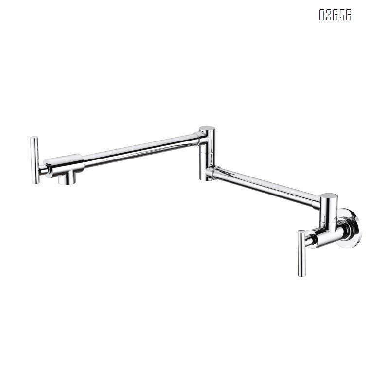 Wall Mounted  Flexible Pot Filler Faucet Chrome Finish  Brass Valve Core Aerated Water Kitchen Tap with Double Joint Swing Arms