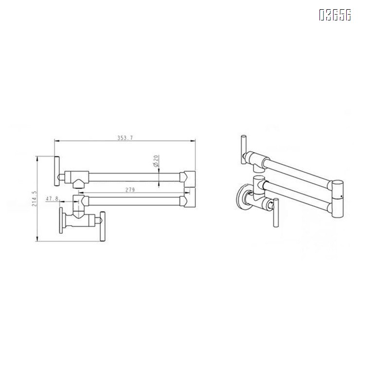 Wall Mounted  Flexible Pot Filler Faucet Chrome Finish  Brass Valve Core Aerated Water Kitchen Tap with Double Joint Swing Arms