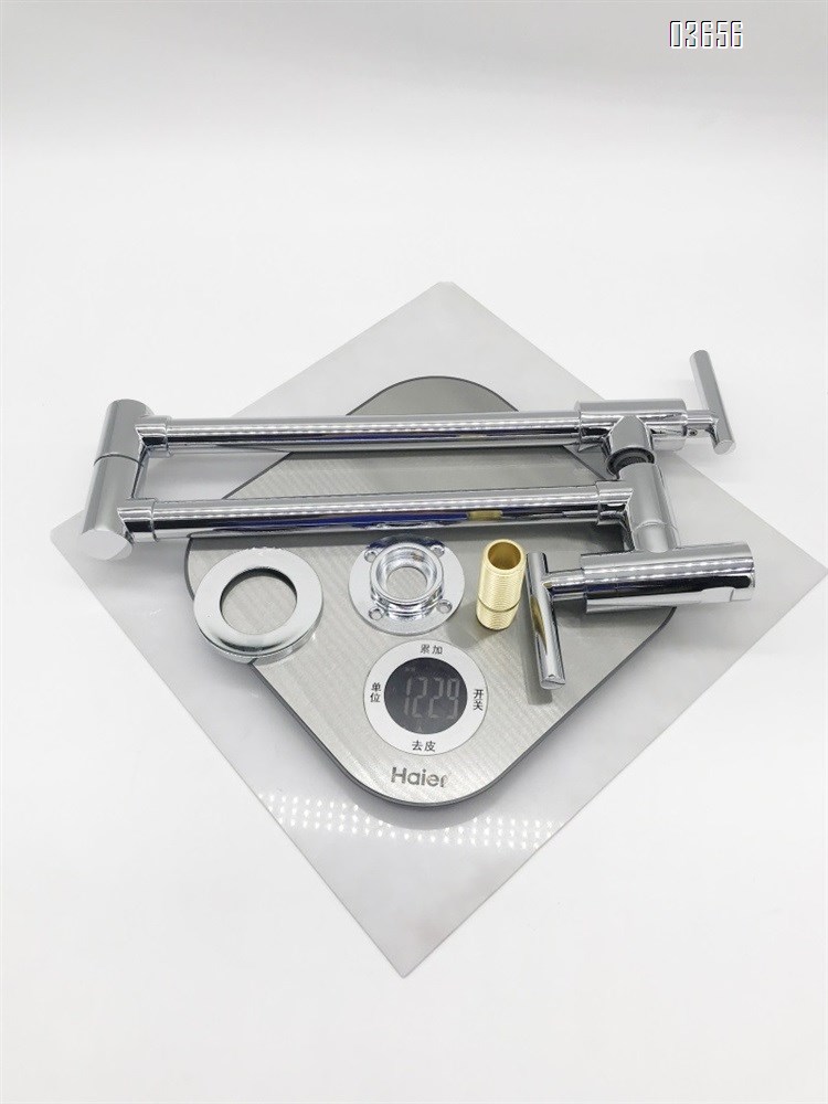 Wall Mounted  Flexible Pot Filler Faucet Chrome Finish  Brass Valve Core Aerated Water Kitchen Tap with Double Joint Swing Arms