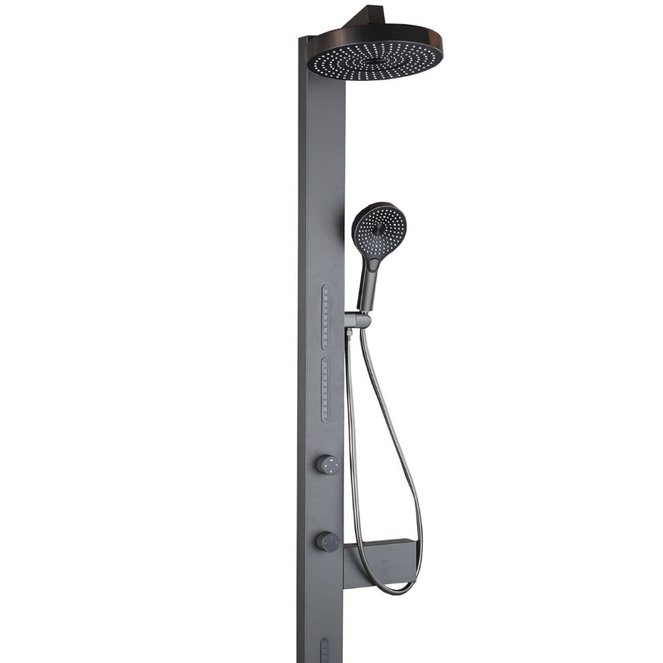 New model Gun Grey thermostatic shower head set home use full Brass button pressurized Water shower panel