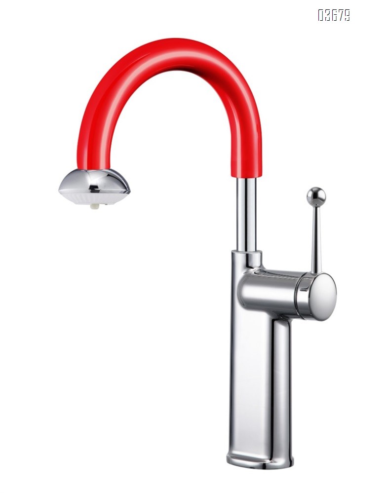 European-style U-bend bathroom faucet with copper finish, luxury minimalist vessel sink faucet for washbasin, hot and cold water mixer
