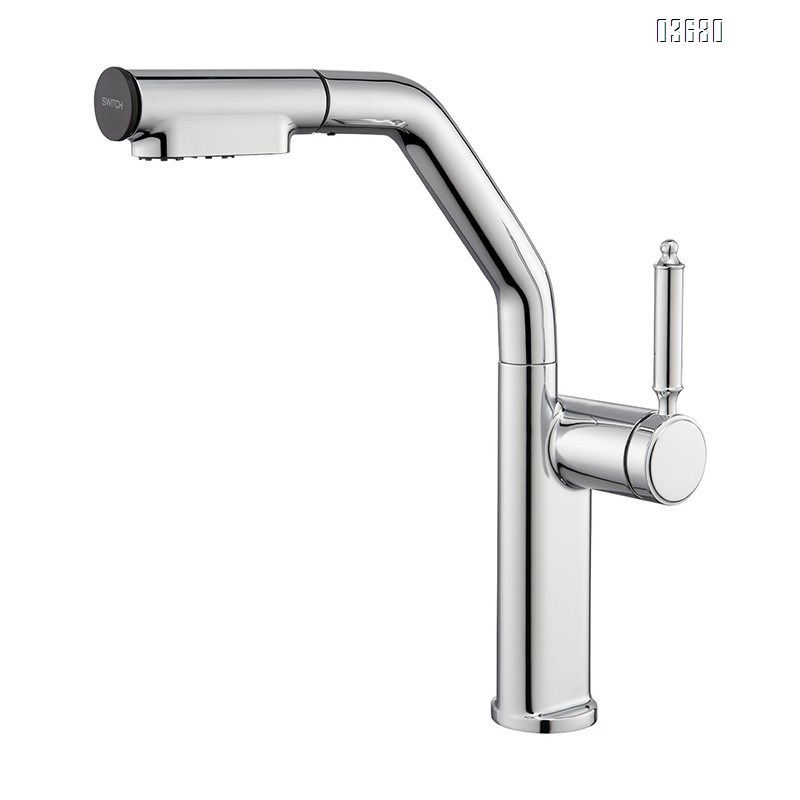 Gun gray pressurized splash-proof kitchen sink faucet with pull-down sprayer for home use