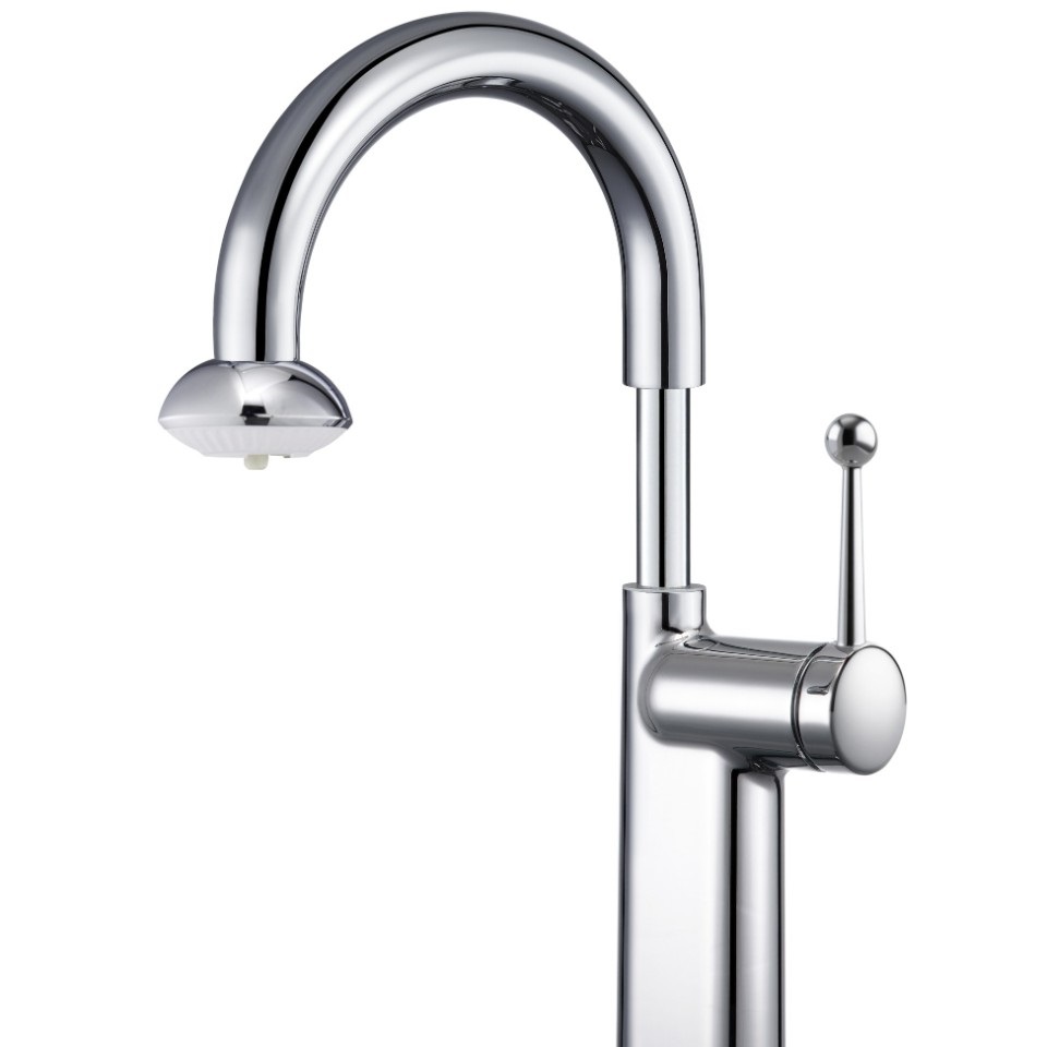 European-style U-bend bathroom faucet with copper finish, luxury minimalist vessel sink faucet for washbasin, hot and cold water mixer