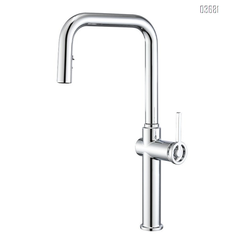 Simple Pull-Down Kitchen Faucet American Style Brushed Gold Multi-Function Hot and Cold Water Kitchen Tap