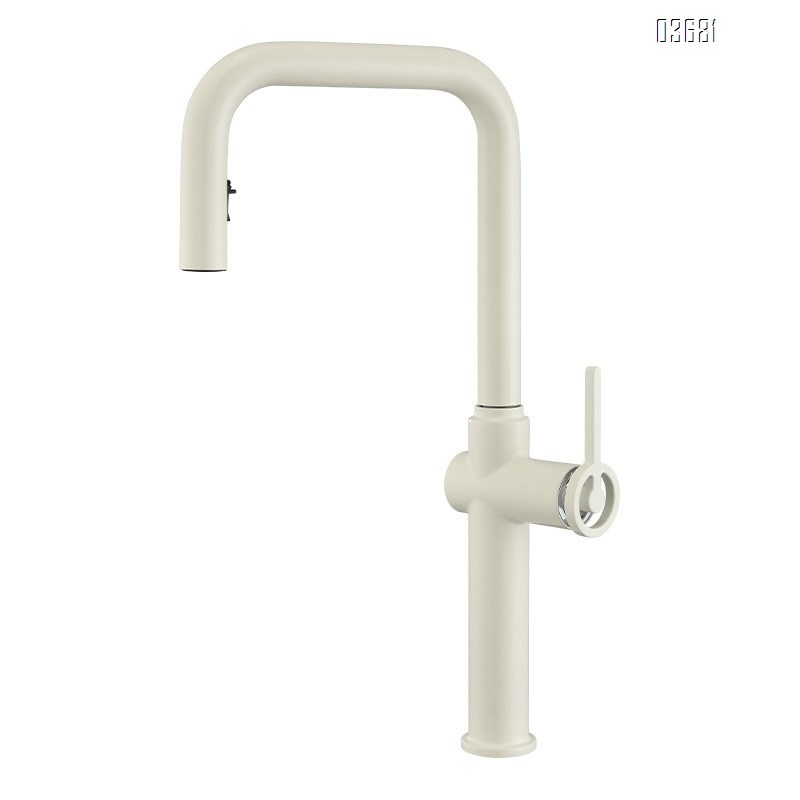 Simple Pull-Down Kitchen Faucet American Style Brushed Gold Multi-Function Hot and Cold Water Kitchen Tap