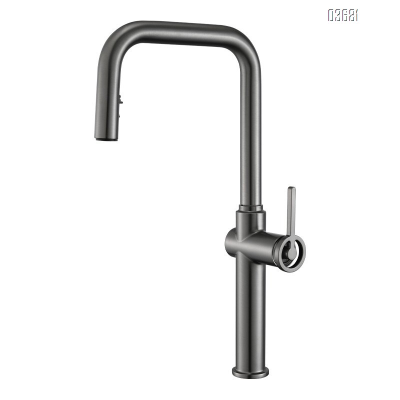 Simple Pull-Down Kitchen Faucet American Style Brushed Gold Multi-Function Hot and Cold Water Kitchen Tap