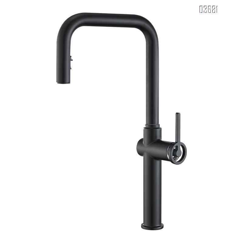 Simple Pull-Down Kitchen Faucet American Style Brushed Gold Multi-Function Hot and Cold Water Kitchen Tap