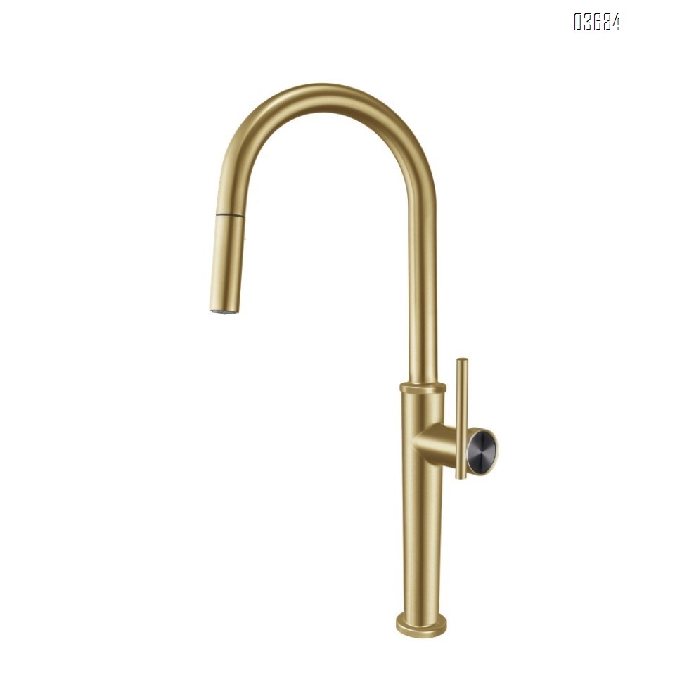 Gold Kitchen Faucet for Home Use, Magnetic Pull-Down Swivel Faucet for Vegetable Washing Sink, Dual-Temperature (Hot & Cold) Splash-Resistant Faucet