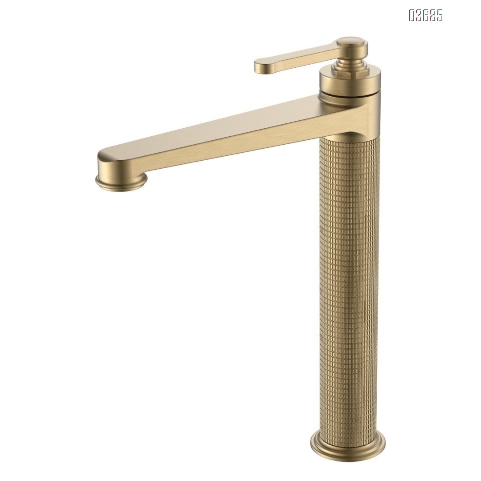 All-Copper Gunmetal Gray Brushed Gold Faucet, Minimalist Luxury Single-Hole Bathroom Vanity Faucet for Cold and Hot Water