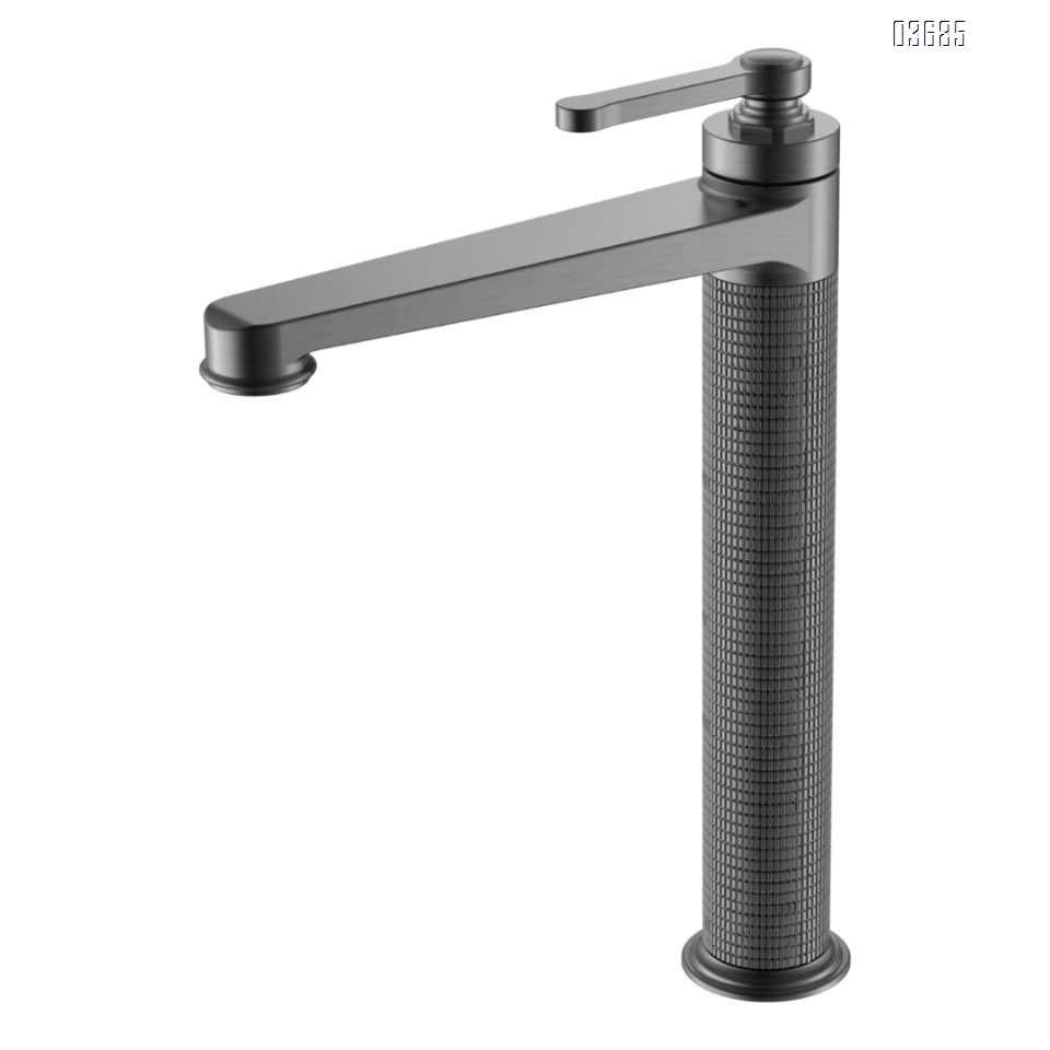 All-Copper Gunmetal Gray Brushed Gold Faucet, Minimalist Luxury Single-Hole Bathroom Vanity Faucet for Cold and Hot Water