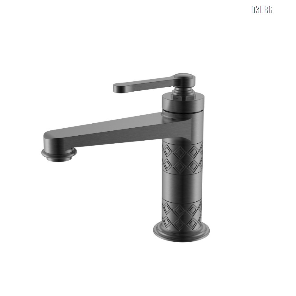 All-Copper Gunmetal Gray Brushed Gold Faucet, Minimalist Luxury Single-Hole Bathroom Vanity Faucet for Cold and Hot Water