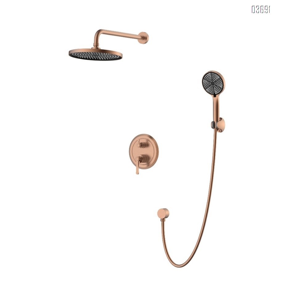 Rose Gold All-Brass Recessed Shower Head Set Wall-Mounted Shower System for Hotels and Homestays