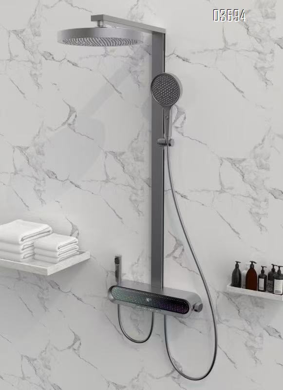 Gunmetal Full-Copper Exposed Rain Shower Booster Wall-Mounted Bathroom Shower Set with Bathtub Faucet (Hot and Cold)