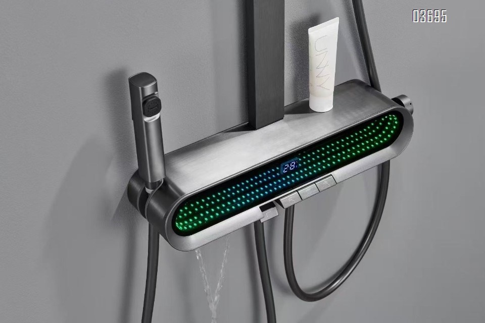 Gunmetal Full-Copper Exposed Rain Shower Booster Wall-Mounted Bathroom Shower Set with Bathtub Faucet (Hot & Cold)