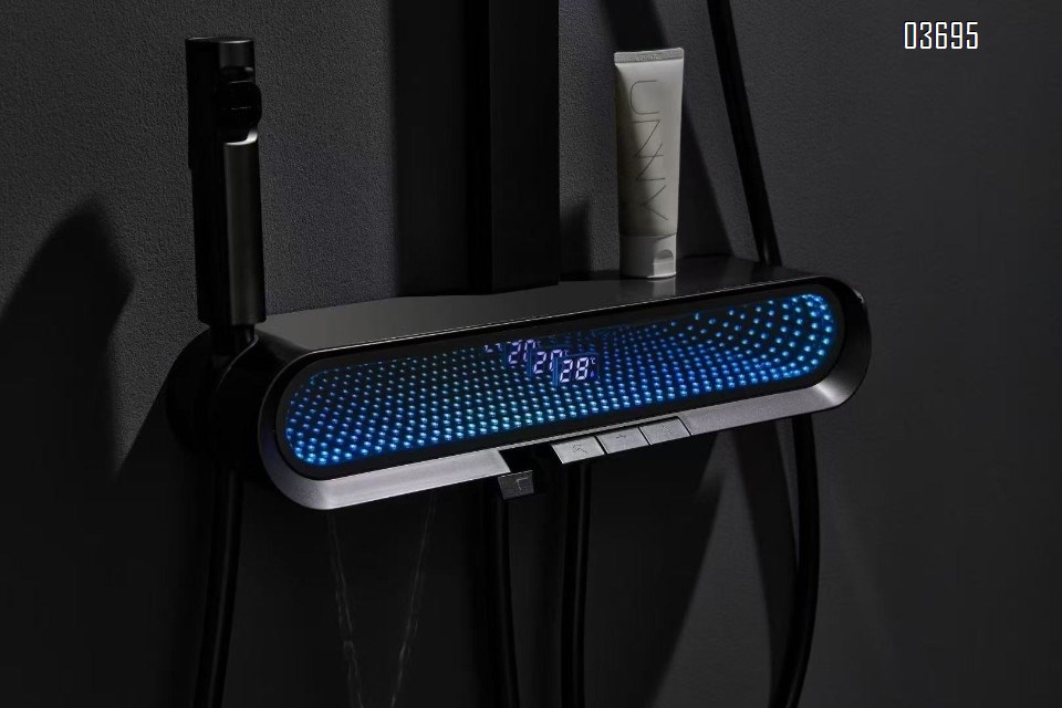 Gunmetal Full-Copper Exposed Rain Shower Booster Wall-Mounted Bathroom Shower Set with Bathtub Faucet (Hot & Cold)