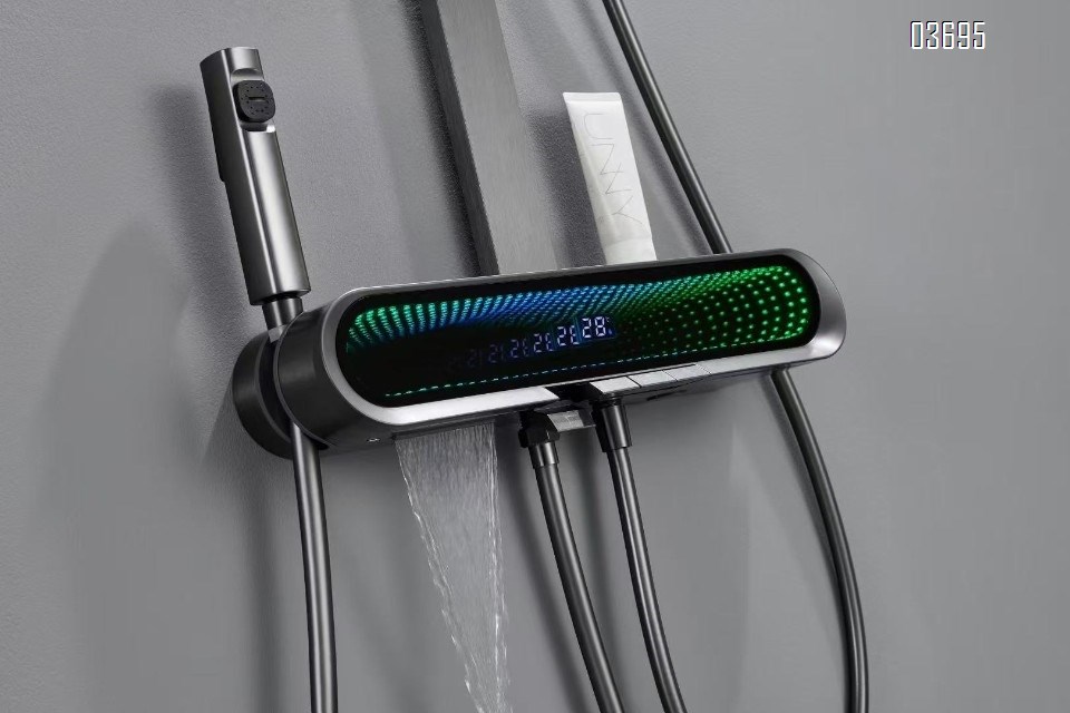 Gunmetal Full-Copper Exposed Rain Shower Booster Wall-Mounted Bathroom Shower Set with Bathtub Faucet (Hot & Cold)