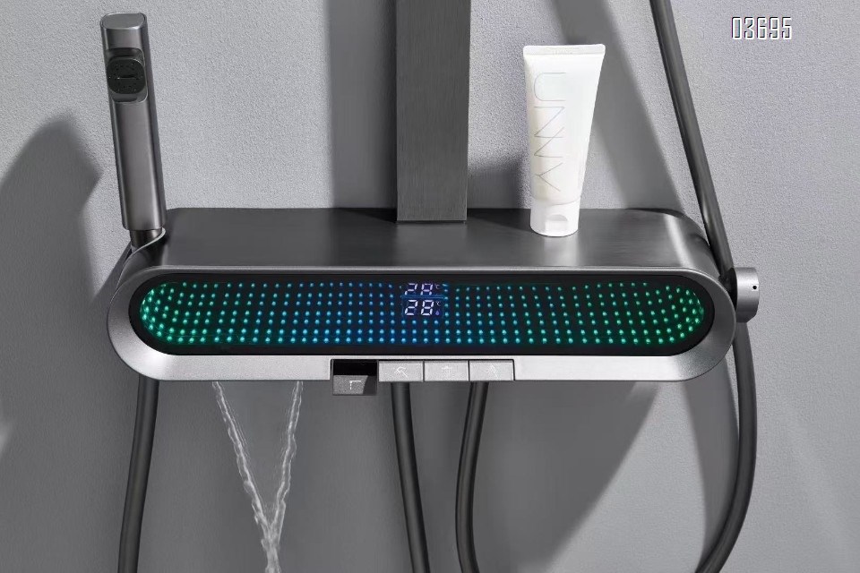 Gunmetal Full-Copper Exposed Rain Shower Booster Wall-Mounted Bathroom Shower Set with Bathtub Faucet (Hot & Cold)