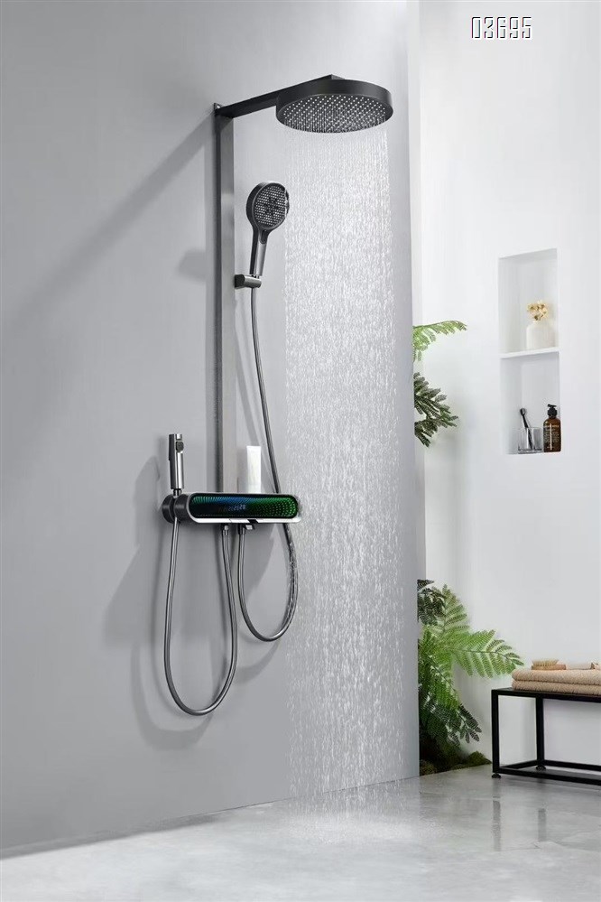 Gunmetal Full-Copper Exposed Rain Shower Booster Wall-Mounted Bathroom Shower Set with Bathtub Faucet (Hot & Cold)