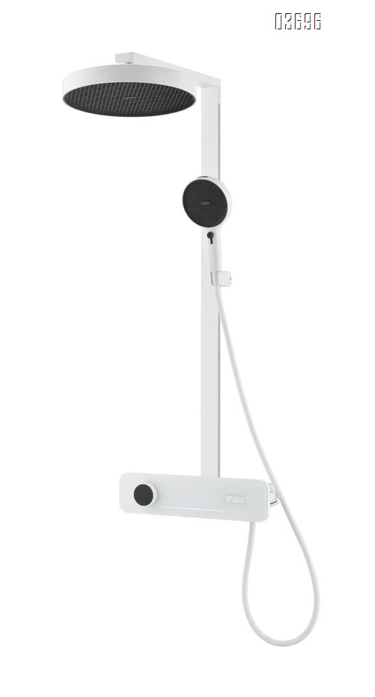 Premium Bathroom White Large Storage Shelf Shower Set, Household Bathroom Copper Smart Digital Display Thermostatic Shower System