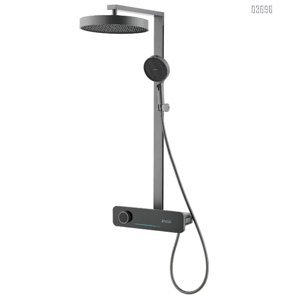 Premium Bathroom White Large Storage Shelf Shower Set, Household Bathroom Copper Smart Digital Display Thermostatic Shower System