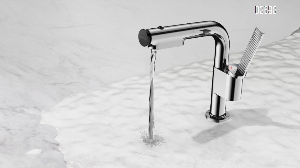 Retractable and Height-Adjustable Bathroom Basin Faucet in Gray, Dual-Temperature Rotating Pull-Out Basin Faucet – Premium Lightweight Luxury Collection