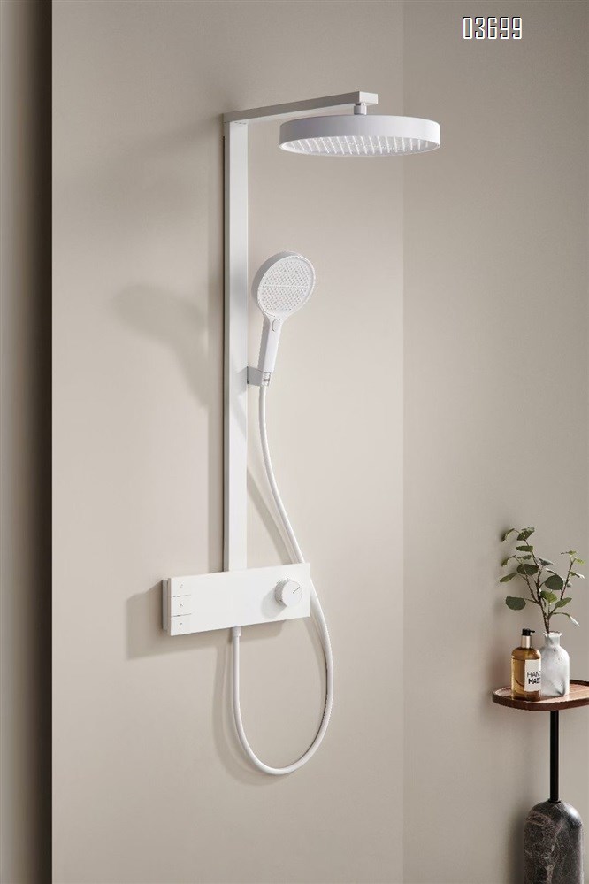 High-Quality Bathroom Shower Thermostatic Faucet Set in White with Premium Ambient Lighting and Multiple Functions, Wall-Mounted