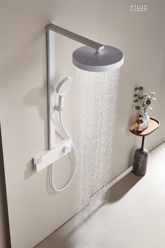 High-Quality Bathroom Shower Thermostatic Faucet Set in White with Premium Ambient Lighting and Multiple Functions, Wall-Mounted