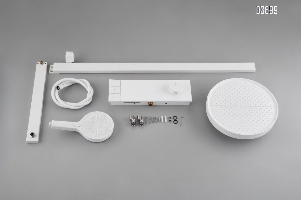 High-Quality Bathroom Shower Thermostatic Faucet Set in White with Premium Ambient Lighting and Multiple Functions, Wall-Mounted