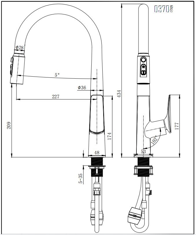 Stainless Steel Pull-Out Bathroom Home Chrome-Finished Exposed-Mount Hot and Cold Shower Set with Kitchen Sink Faucet