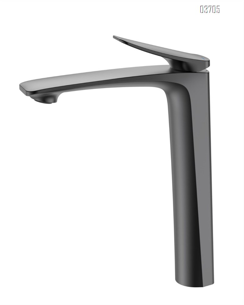 All-copper washbasin faucet, cold and hot water, rose gold finish, bathroom countertop basin faucet with elevated base, gunmetal gray