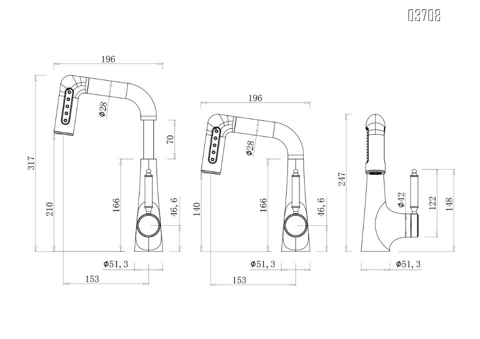 Milky White Adjustable Pull-Down Faucet with Rainfall Showerhead, Gunmetal Gray Rotating Basin Faucet