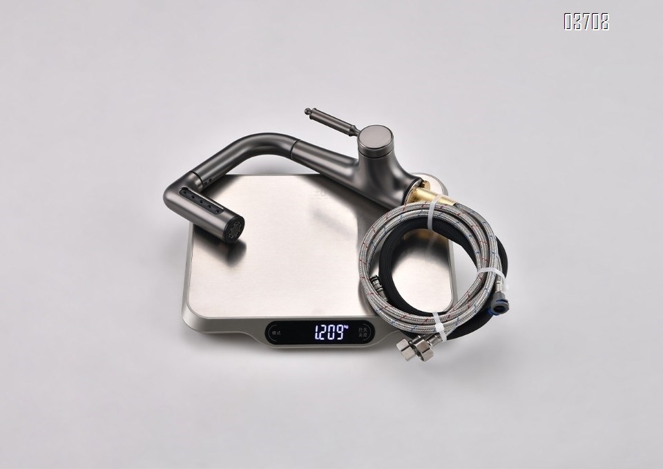 Milky White Adjustable Pull-Down Faucet with Rainfall Showerhead, Gunmetal Gray Rotating Basin Faucet