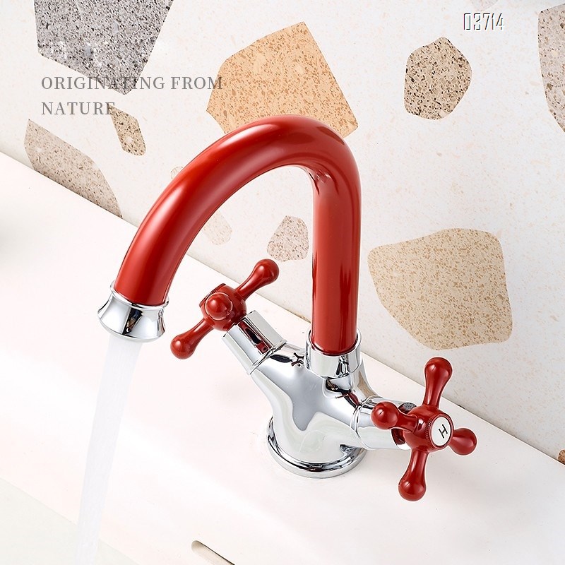 Red Creativity Style Brass Double Handle Basin Faucet for Home Use Basin Hot and Cold Rotatable Basin Faucets Mixer Sink Tap