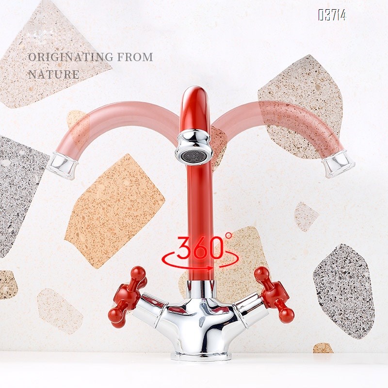 Red Creativity Style Brass Double Handle Basin Faucet for Home Use Basin Hot and Cold Rotatable Basin Faucets Mixer Sink Tap