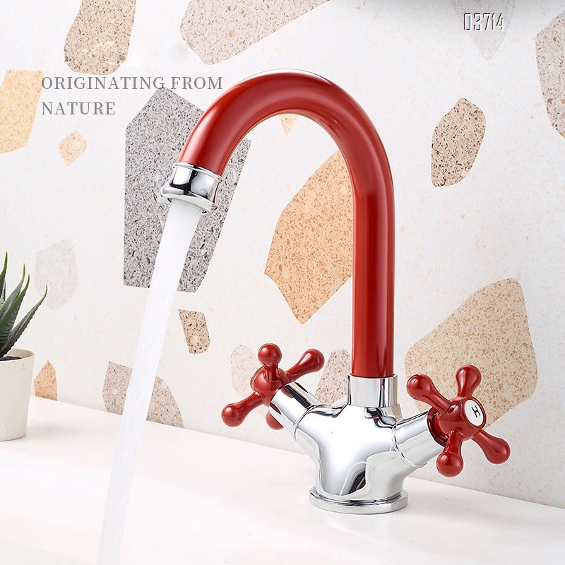 Red Creativity Style Brass Double Handle Basin Faucet for Home Use Basin Hot and Cold Rotatable Basin Faucets Mixer Sink Tap