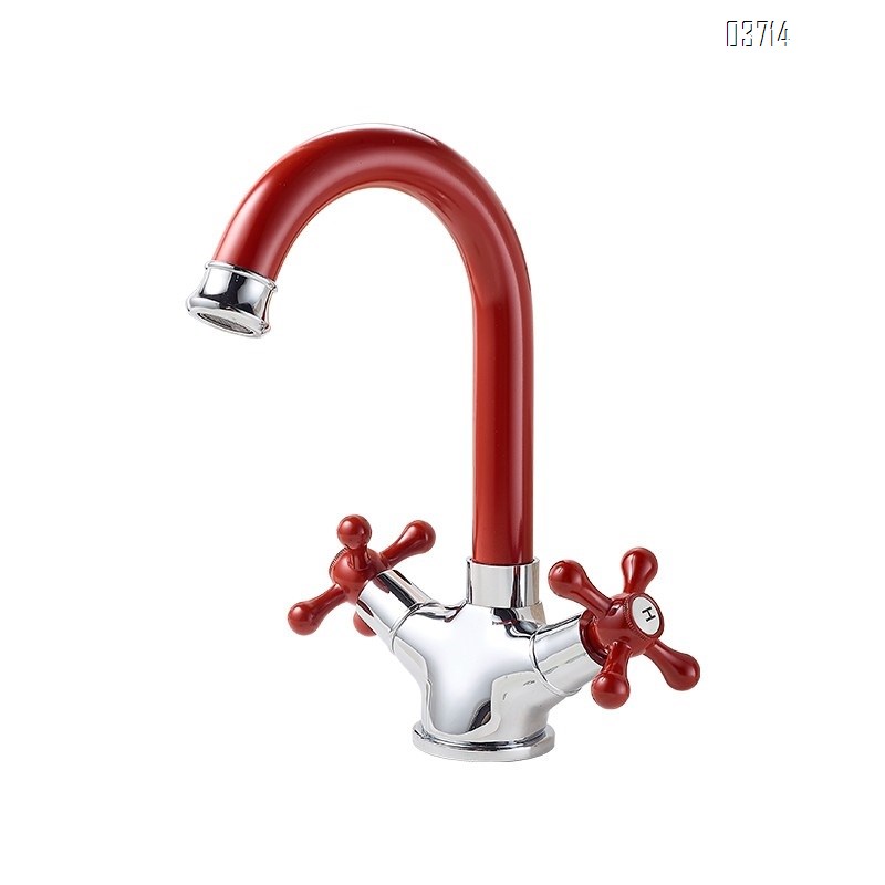 Red Creativity Style Brass Double Handle Basin Faucet for Home Use Basin Hot and Cold Rotatable Basin Faucets Mixer Sink Tap