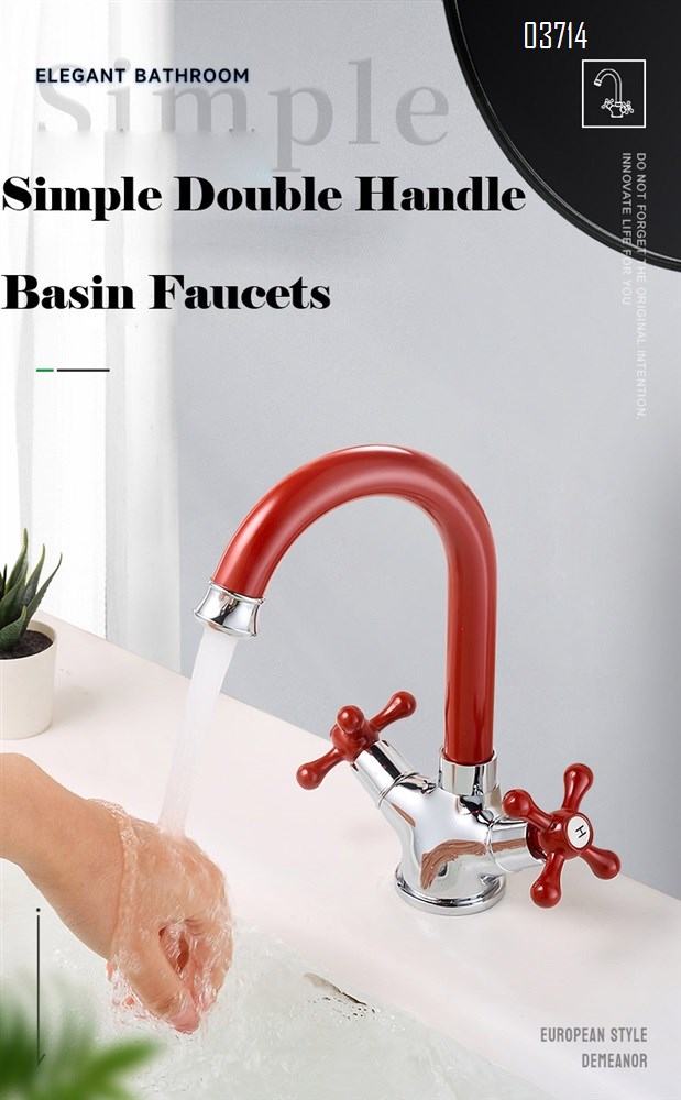 Red Creativity Style Brass Double Handle Basin Faucet for Home Use Basin Hot and Cold Rotatable Basin Faucets Mixer Sink Tap