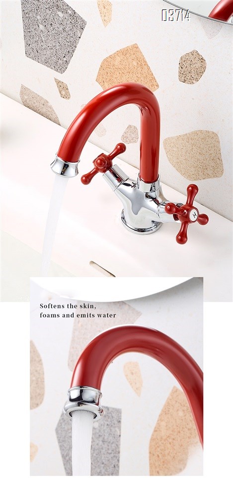 Red Creativity Style Brass Double Handle Basin Faucet for Home Use Basin Hot and Cold Rotatable Basin Faucets Mixer Sink Tap