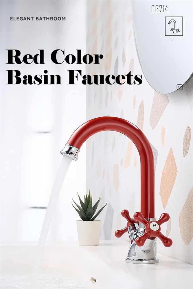 Red Creativity Style Brass Double Handle Basin Faucet for Home Use Basin Hot and Cold Rotatable Basin Faucets Mixer Sink Tap