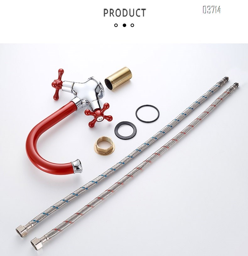 Red Creativity Style Brass Double Handle Basin Faucet for Home Use Basin Hot and Cold Rotatable Basin Faucets Mixer Sink Tap