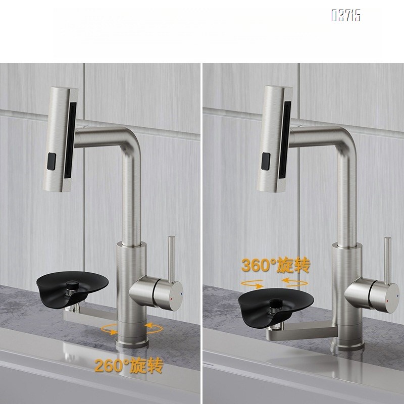 Stainless Steel Pull-down Sprayer Kitchen Faucet with Glass Rinser Rotate Cold and Hot Waterfall Kitchen Faucets Mixer Sink Tap
