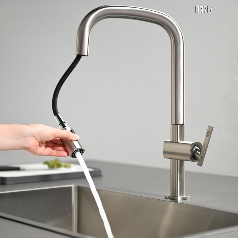 Brushed Pull-out Kitchen Faucet Stainless Steel Cold Hot Water Deck Mount Single Lever Vegetable Kitchen Faucets Mixer Sink Tap