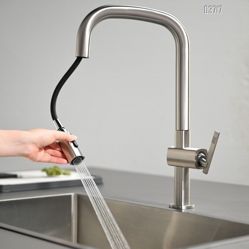 Brushed Pull-out Kitchen Faucet Stainless Steel Cold Hot Water Deck Mount Single Lever Vegetable Kitchen Faucets Mixer Sink Tap