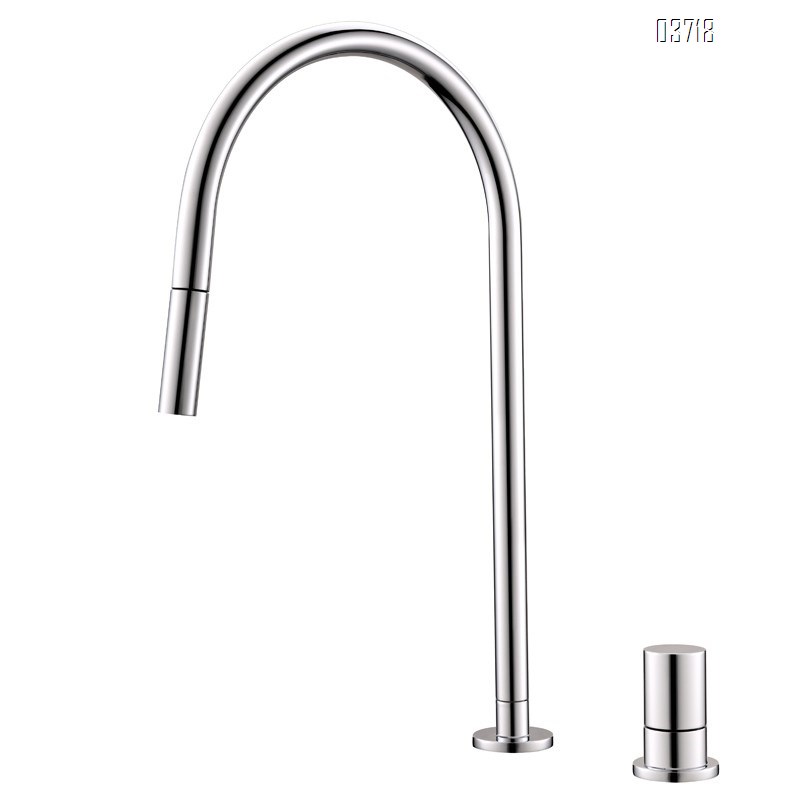 Chrome Pull-out Two Hole Stainless Steel Hot Cold Water Deck Mounted Single Handle Vegetable Kitchen Faucets Mixer Sink Taps