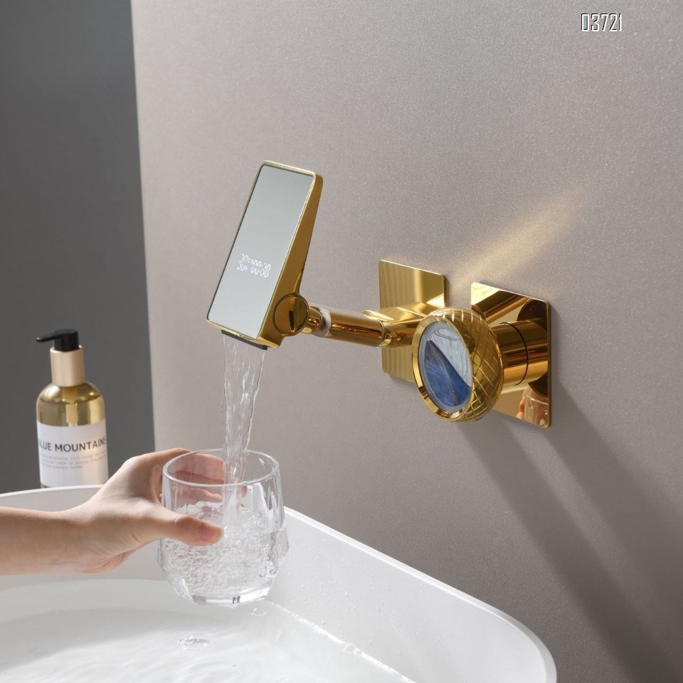 Brass Wall-Mounted Mirror Digital Display Basin Faucet for Home and Hotel Use Concealed Wash Basin Faucets Mixer Tap