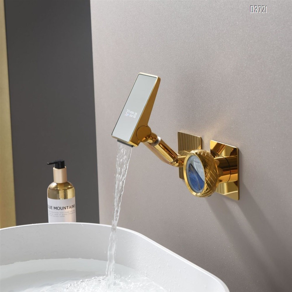 Brass Wall-Mounted Mirror Digital Display Basin Faucet for Home and Hotel Use Concealed Wash Basin Faucets Mixer Tap