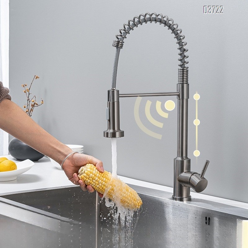304 Stainless Steel Spring Kitchen Hot and Cold Mixed Vertical Pull-out Rotating Two Mode Kitchen Faucets Mixer Sink Tap